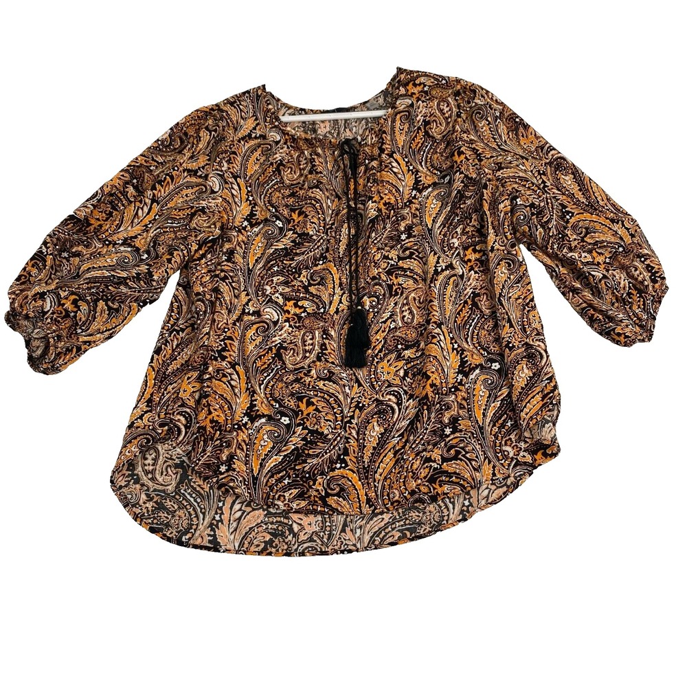 Tahari Women's Floral Blouse, Size 1X/1G 3/4 Sleeve Crew Neck Drawstring,Spring - Picture 1 of 13